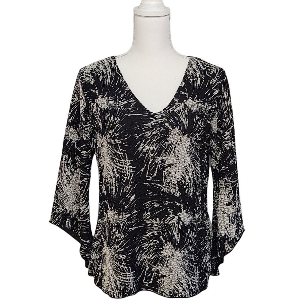 Brittany Black Starburst Pattern 3/4 Sleeve Blouse L